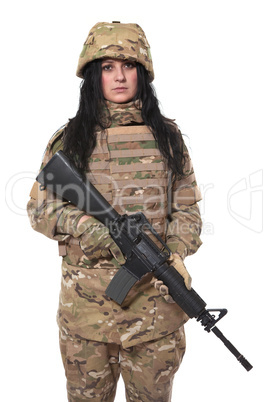 Beautiful army girl with rifle