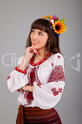 Attractive woman wears Ukrainian national dress