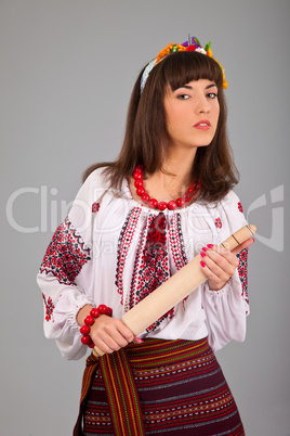 Attractive woman wears Ukrainian national dress