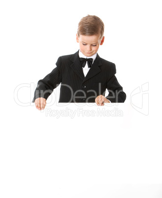 Boy holding a banner