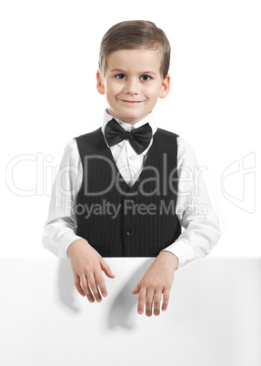 Boy holding a banner