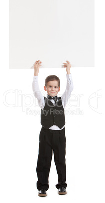 Boy holding a banner