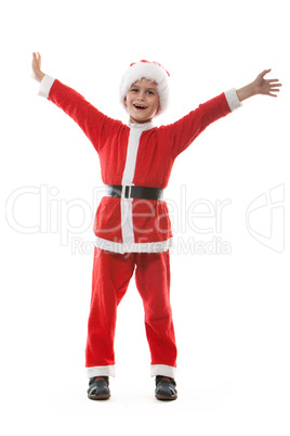 Boy dressed as Santa Claus