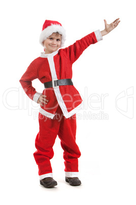Boy dressed as Santa Claus