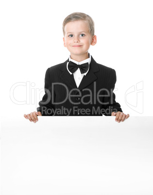 Boy holding a banner