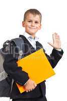 Schoolboy with orange book