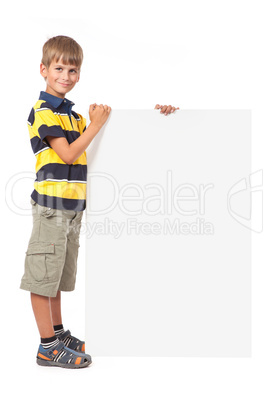 Boy holding a banner. Back to school