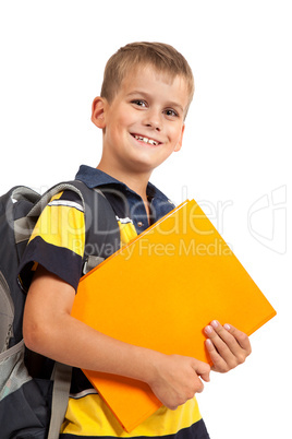 Boy holding books. Back to school