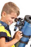 Child Looking Into Telescope on white