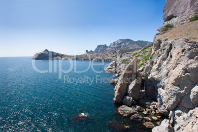 Summer view seacoast. Sudak beach. Black Sea, Ukraine