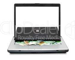 Open laptop with money
