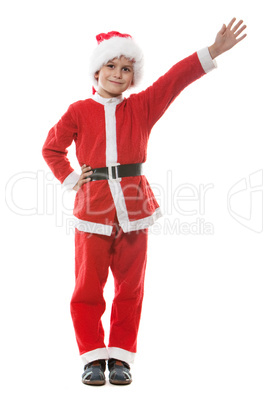 Boy dressed as Santa Claus