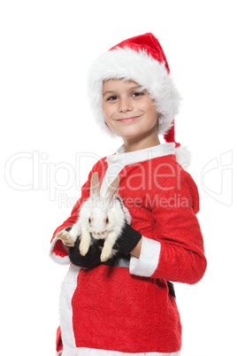 Boy holding a christmas rabbit