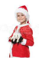 Boy holding a christmas rabbit