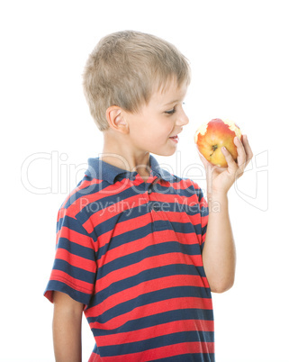 Boy holding an apple