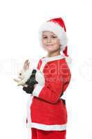 Boy holding a christmas rabbit