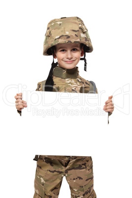 Young soldier holding a poster