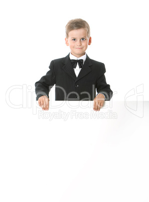 Boy holding a banner