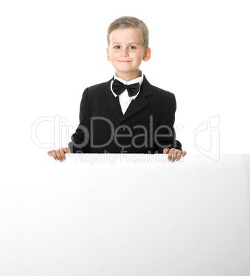 Boy holding a banner