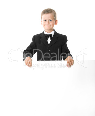 Boy holding a banner