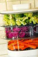 Colorful vegetables in steamer