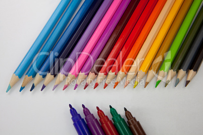 Color pencils against water color marker pens