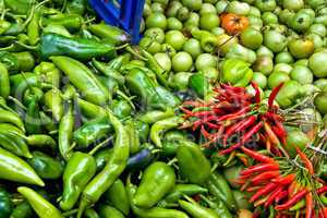 Organic Fresh Ripe Peppers and Tomatoes At A Street Market In Is