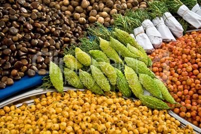 Fresh Organic Different Types Of Hawthorns At A Street Market In