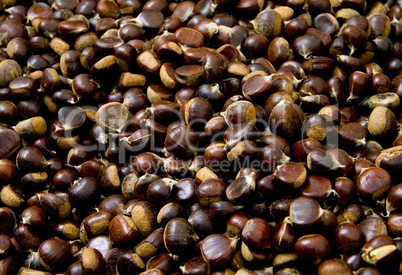 Overhead of Fresh Organic Chestnuts At A Street Market In Istanb