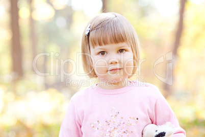 portrait of a beautiful little girl in the autumn forest