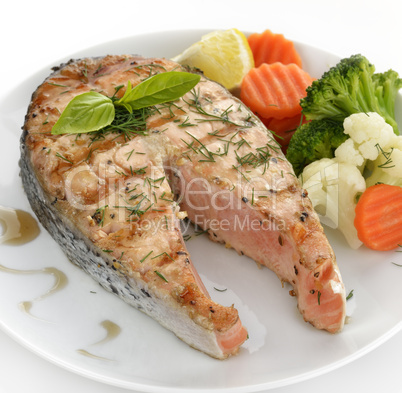 Slice Of Salmon And Vegetables
