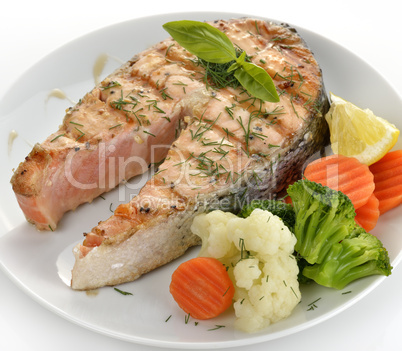 Slice Of Salmon And Vegetables