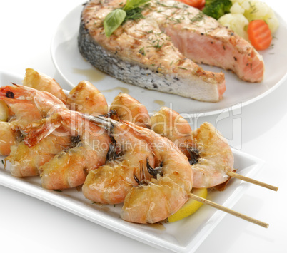 Slice Of Salmon And Shrimps