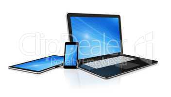 laptop, mobile phone and digital tablet pc computer