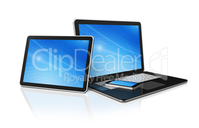 laptop, mobile phone and digital tablet pc computer