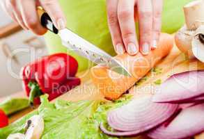 Woman's hands cutting vegetables