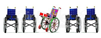 Funny and happy colorful wheelchair