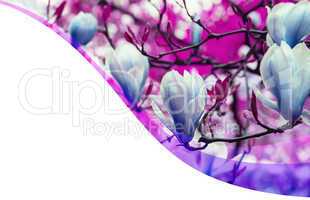 Magnolien Einladungskarte mit Wellen - blau violett