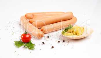Sausages with bread, mustard and spices