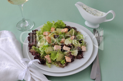 Potato salad with salmon