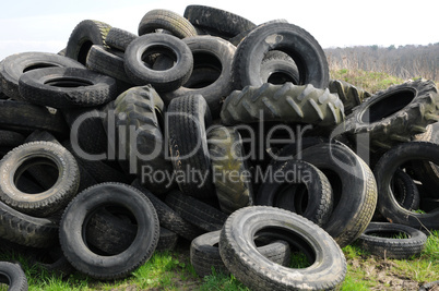 a pile of waste tires in Arthies in Ile de France