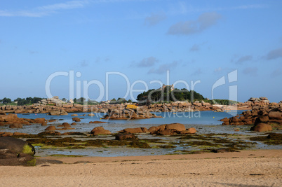 granite rocks and Costaeres castle in Tregastel