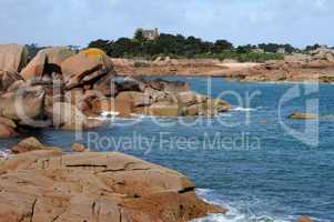 granite rocks and Costaeres castle in Tregastel