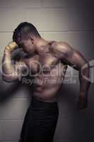 Bodybuilder showing off his biceps