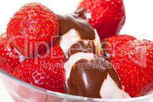 Ice Cream with Strawberries and Chocolate