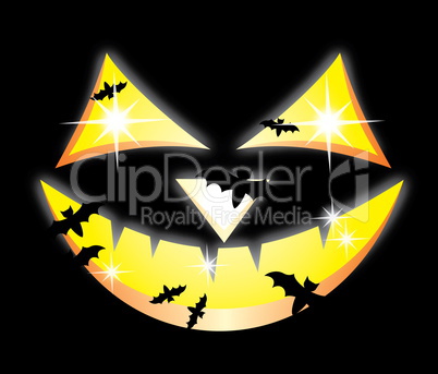 Scary Jack O Lantern halloween pumpkin on  black background,