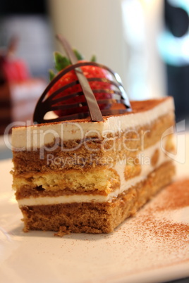 Tiramisu decorated with fresh fruit