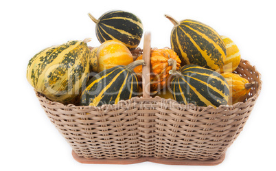Decorative pumpkins in basket