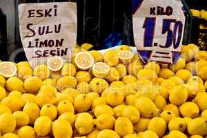 Fresh Organic Lemons At A Street Market In Istanbul, Turkey.