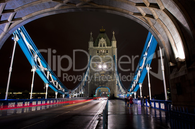 on the tower bridge by night